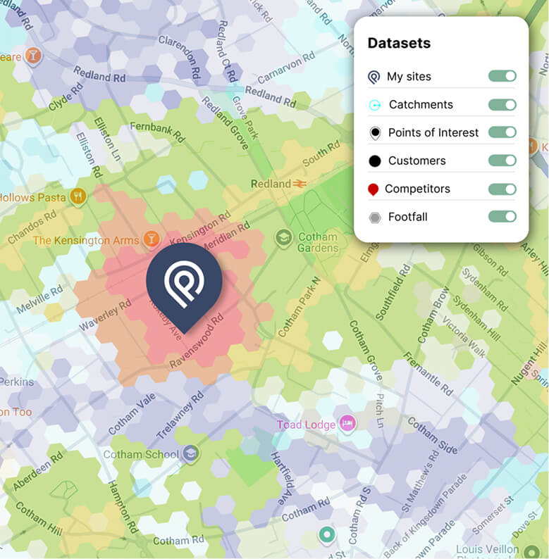 Periscope map showing footfall levels around a site