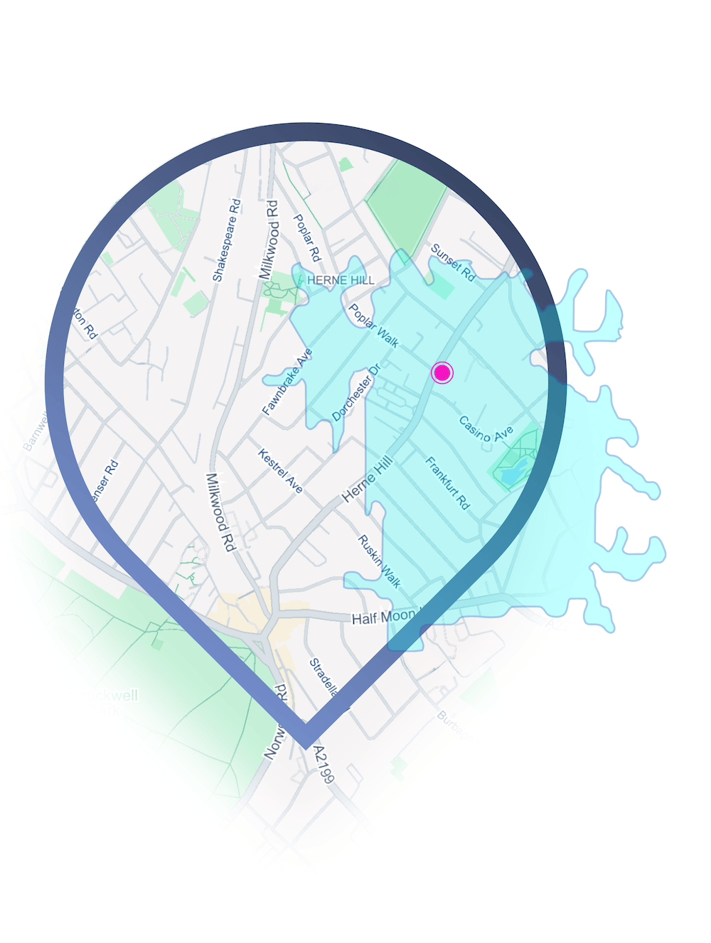 Map with a highlighted territory boundary drawn around a location